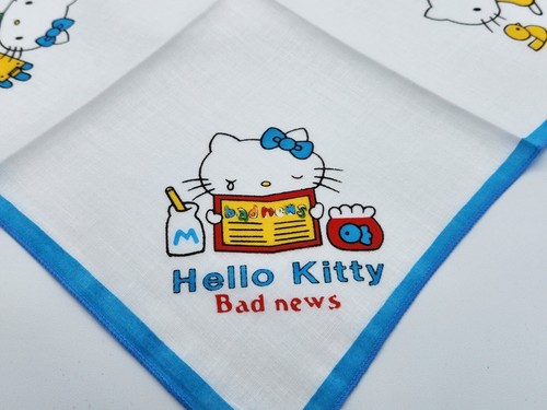 Vintage Hello Kitty Cotton Cloth Napkin Handkerchief Blue - 1980s NOS - New! - Picture 4 of 6