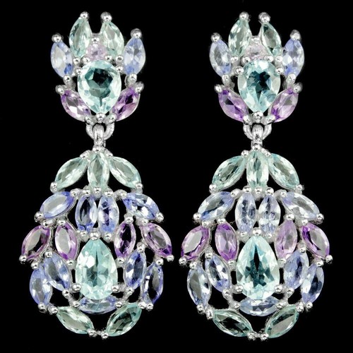 Blue Violet Tanzanite Cluster Black Spinel 14K on Sterling Silver 18" Necklace - Picture 12 of 19