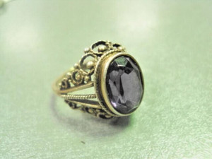 Authentic Ring with Purple Insert - Gold Plated 925 Silver USSR Shine with classic elegane