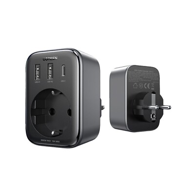 Wandladegerät 30W (2xUSB/USB C/AC) / Adapter EU - EU 13A Ugreen in Schwarz