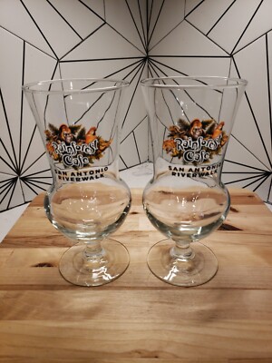 Rain Forrest Cafe- San Antonio Riverwalk- Hurricane Glasses Set Of Two