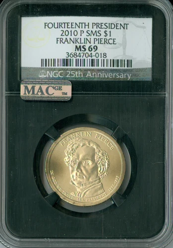 2010 P FRANKLIN PIERCE PRES. DOLLAR NGC  MS69 SMS PQ RETRO FINEST MAC SPOTLESS .