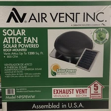 Solar Powered Attic Air Vent 800 CFM 10-Watt Exhaust Roof Mount Attic Ventilator