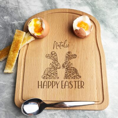 Blumen Osterhasen personalisiert Geschenk Brot Eier Toast Frühstück Servierbrett
