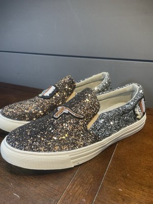 Vintage Havana Shoes Women 7 BRONZE BERTIE Glitter Sneaker Slip On Patches NWOB!