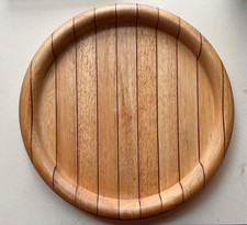 2 tone wood Wooden Round Shaped Serving Platter Tray Dish Snack rounded edge