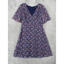 Madewell Dress 6  Floral Mini Sheer Button Flirty Boho Chiffon Lined Navy Pink
