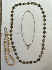 3 x necklaces beach stones silver pearl pendant bundle Costume Jewellry