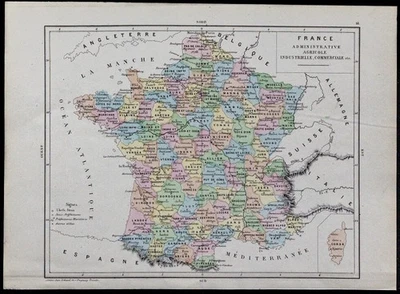 1867 - Carte géographique ancienne de France - Vintage et scolaire - Photo 1/4