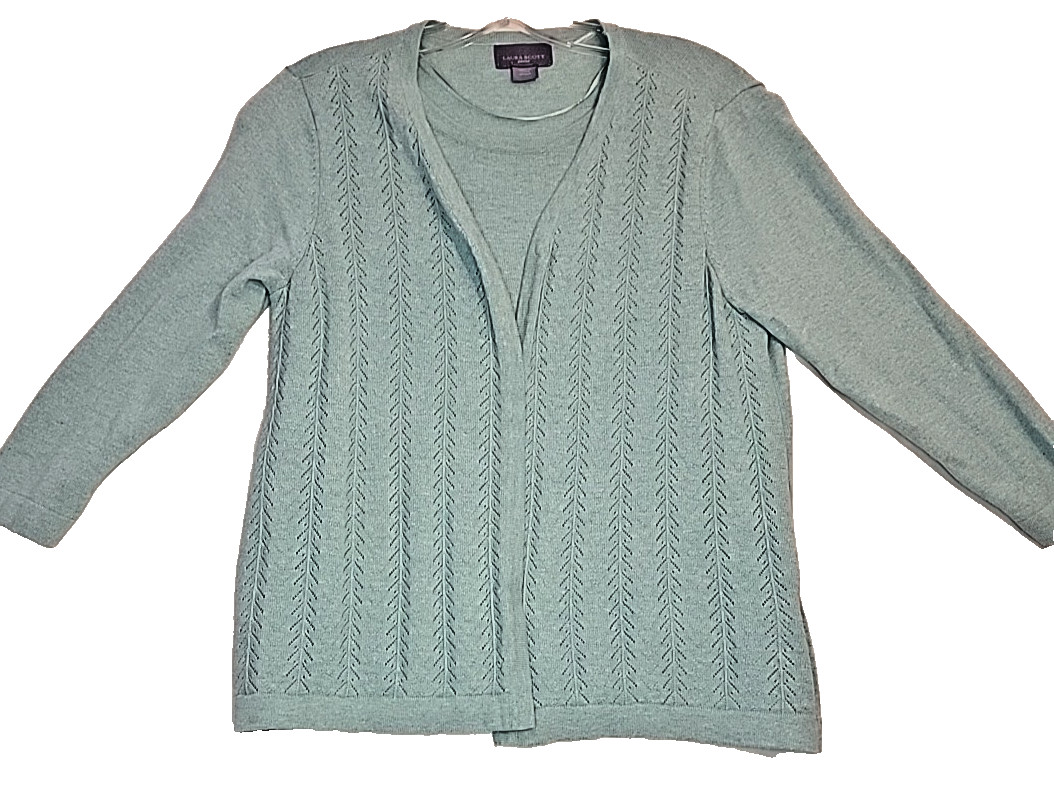 Laura Scott 3/4 Sleeve Cardigan Sweater,  Sz.Med Petite, Seafoam