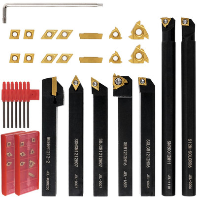 Indexable Lathe Turning Tool,1/2'' 12Mm Shank,7Pcs Metal Lathe Cutting Holder wit