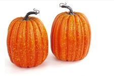 2 PCS Large Artificial Orange Pumpkins Faux Harvest Thanksgiving