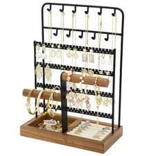 Jewelry Organizer Stand, Necklace Earring Holder with Tray-Black