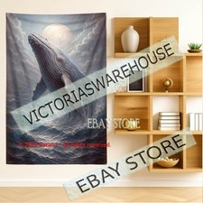 Sea whale wall tapestry raised ocean fantasy art decor 39X59 in