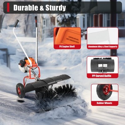 2.5HP Gas Power Sweeper Broom Driveway Turf Grass Cleaning Sweeping Machine 52CC