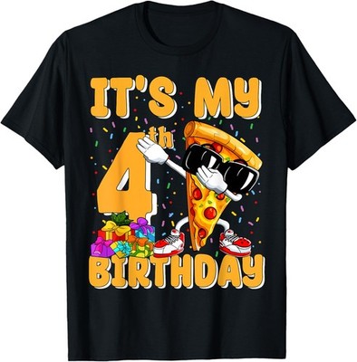 Dabbing Pizza It's My 4th Bday Funny Birthday 4 Year Old T-Shirt