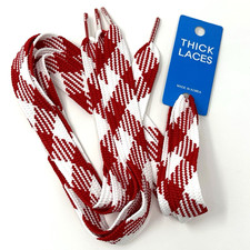 Thick Shoelaces Argyle Red  White Pattern 48" Long Flat Lace .75" wide New Tag