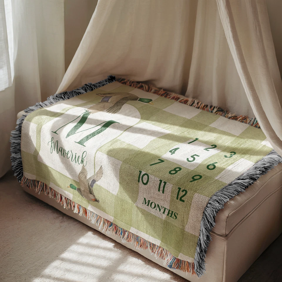 Manta Hito Personalizada Pato Mallardo Bebé Guardería Decoración Mes Tejido Regalo Foto 2 de 4