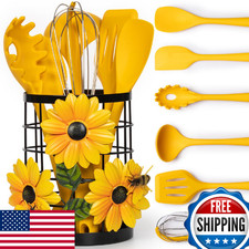 Sunflower Utensil Caddy with 6PC Silicone Cooking Utensils Set, Canister Holder