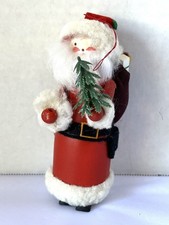 Vintage Wooden Santa Figure Ornament With Movable Legs Sack Of Toys