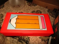 School Supplies Center Red Plastic Pencil Box Case with new pencils