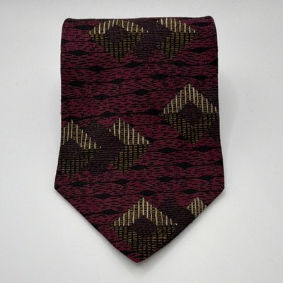 Conte di Milano 100% Silk Geometric Men's Tie Burgundy Black Gold Woven