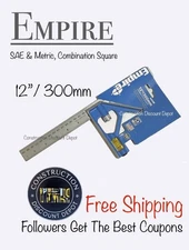 Empire Level 300mm 12" Combination Square  New Metric and SAE Made In The USA