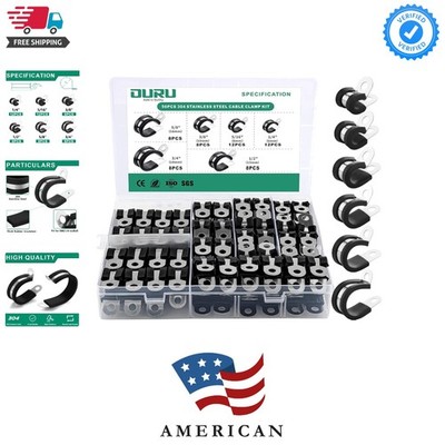 56PCS Cable Clamps Assortment Kit,6 Sizes 1/4'' 5/16'' 3/8'' 1/2'' 5/8'' 3/4'' Stai...