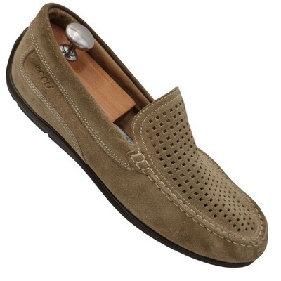 Ecco Mens Size US 9.5 / 43EU Taupe Suede Leather Dress Casual Shoes Driving Loaf