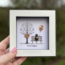 50TH BIRTHDAY GLASS PEBBLE ART FRAME HANDMADE