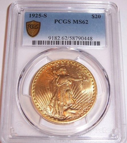1925-S $20 San Francisco Gold St Gaudens Double Eagle PCGS MS62!!!