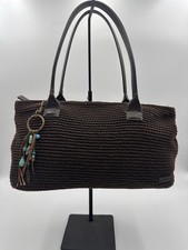 The Sak Elliott Lucca Crochet Satchel Shoulder Hand Bag Purse Dark Brown EUC