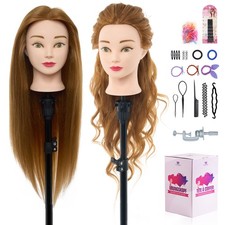 Frisierkopf 60%Echthaar Friseure Übungskopf mit Tischhalter & Haar Braid Set