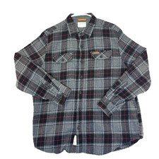 Field Stream Mens Flannel Shirt XL Black Grey Red Plaid Cotton Outdoor Hunt