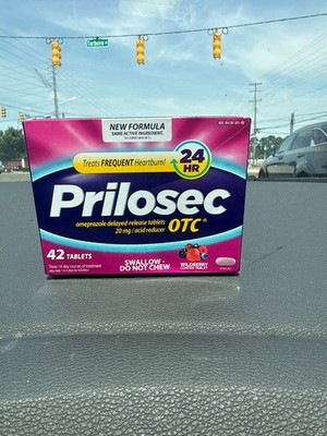 PRILOSEC OTC BOX OF 42 ACID REDUCER 20mg *WILDBERRY* FLAVOR TABLETS