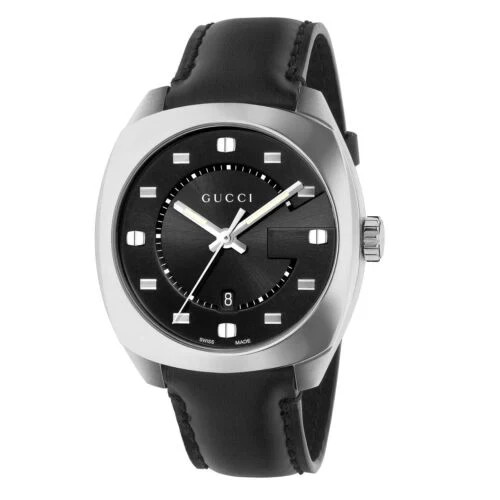 GUCCI GG2570 Black Dial Stainless Steel Men's Watch with Leather Strap