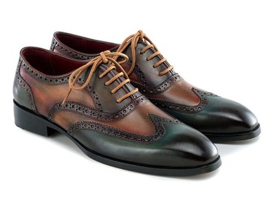 Paul Parkman Men's Wingtip Oxford Shoes Green Handpainted Calfskin (ID#228-GRN)