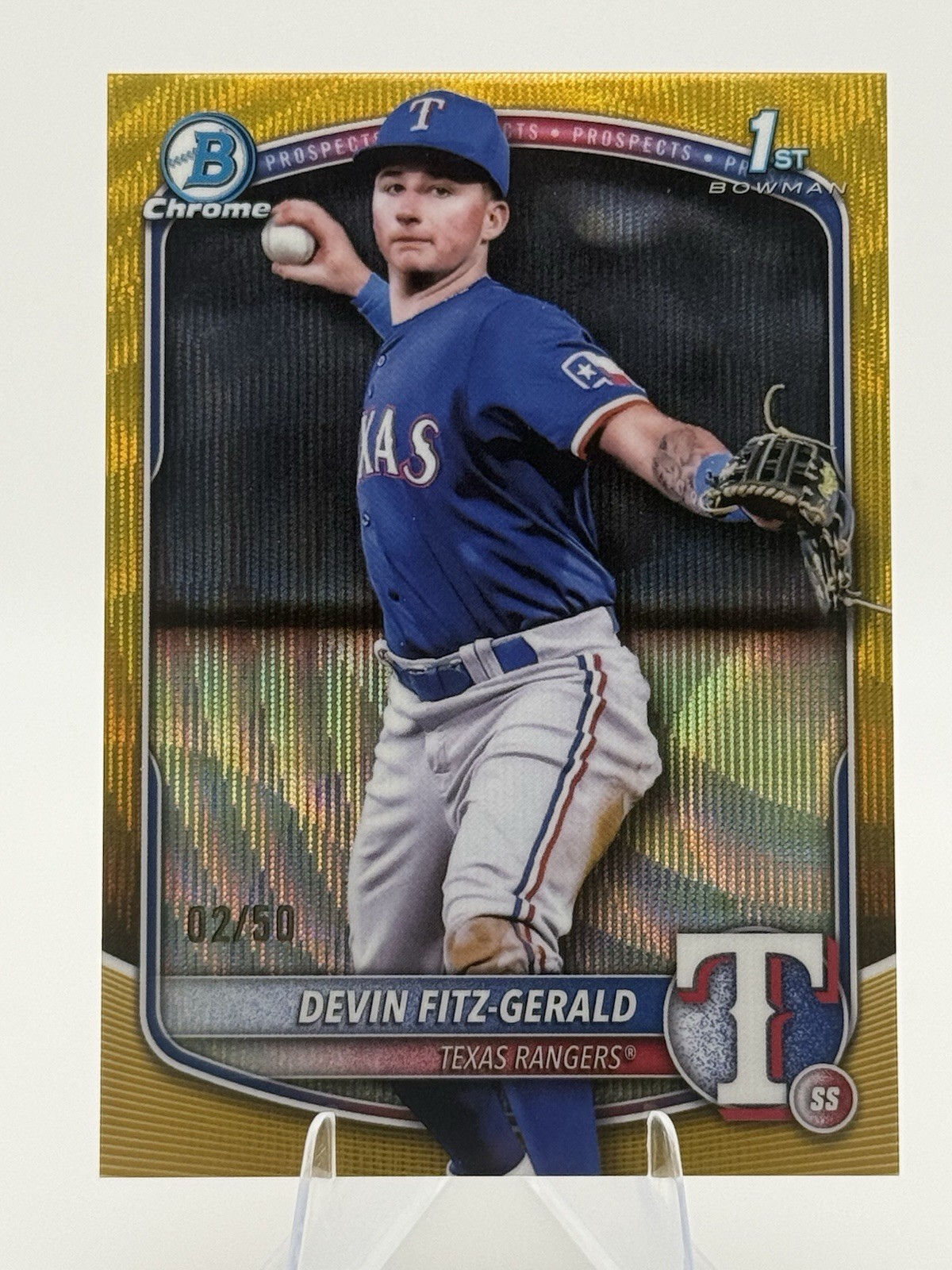 2025 Bowman Chrome Prospects Devin Fitz-Gerald Gold Wave 02/50 #BCP-158 Rangers