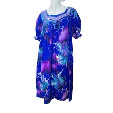 Vtg Muumuu Handmade Women's Dress Floral Dress 1 Sz L Purple Hawaiian Hawaii
