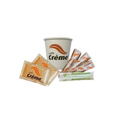 Set con 100 Bustine di zucchero canna + 100 Bicchierini carta+ 100 Palettine i