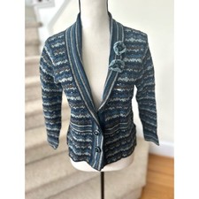 Vintage Y2K Blue  Metallic Brown Crochet Knit Rosette Cardigan
