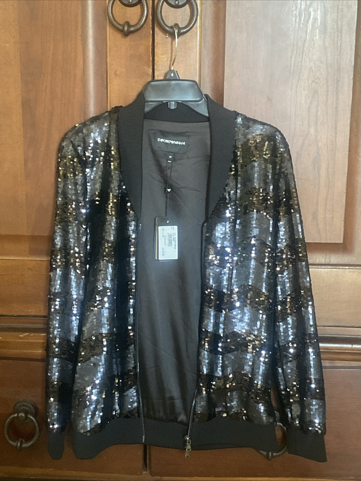 Emporio Armani Blouson Sequined Jacket Black Size 40 UK, M Brand NW Tags $545