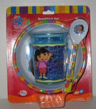 2004 Dora the Explorer Zak Designs 3-częściowy zestaw śniadaniowy, miska, bęben, łyżka