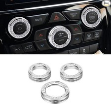 Crystal Bling Car AC Knob Covers for Interior Trim Kit 3PCS Women Men Metal Silv