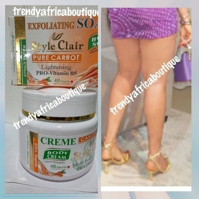 3pc Style-clair Lightening Body Cream 400ml & TWO Bar Soap carrot Oil