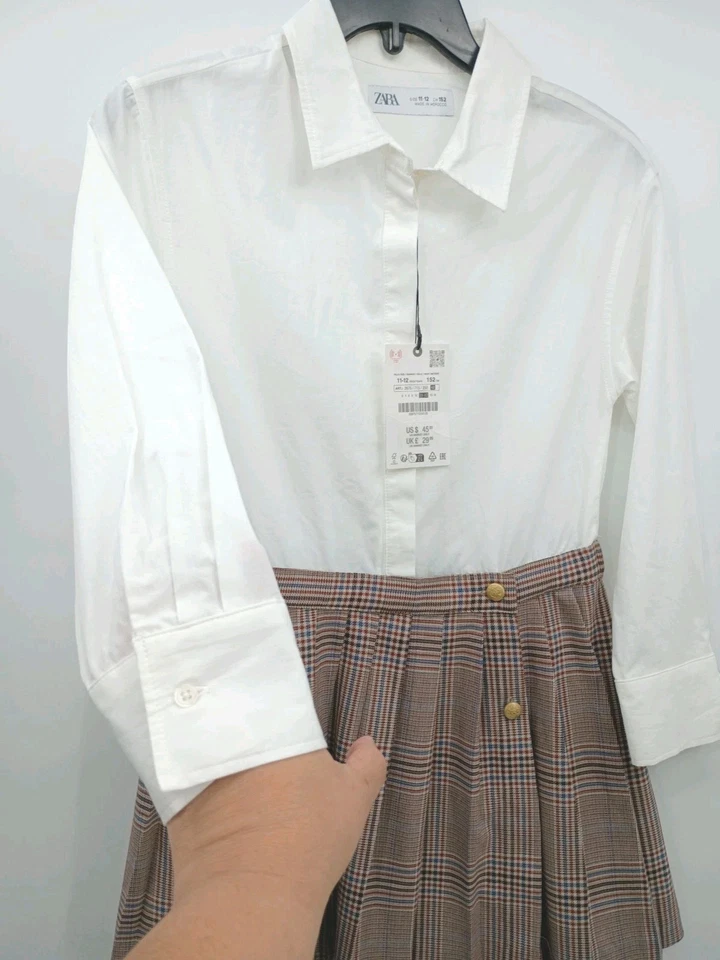Camisa Zara Niñas Manga Larga Cuello Cuadros Botones Marrón Crema 11/12 NUEVO Foto 3 de 4