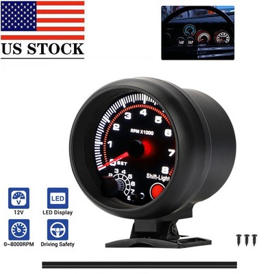 3.75'' 12V Car Tachometer Gauge Meter 0-8000 RPM With LED Shift Light Universal