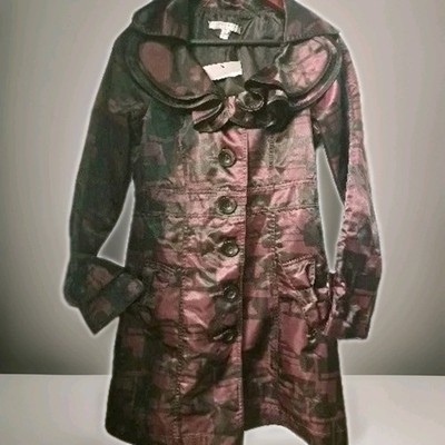 MARC NEW YORK Women's S Rain Coat Jacket Black & Purple Bows & Ruffled Chest
