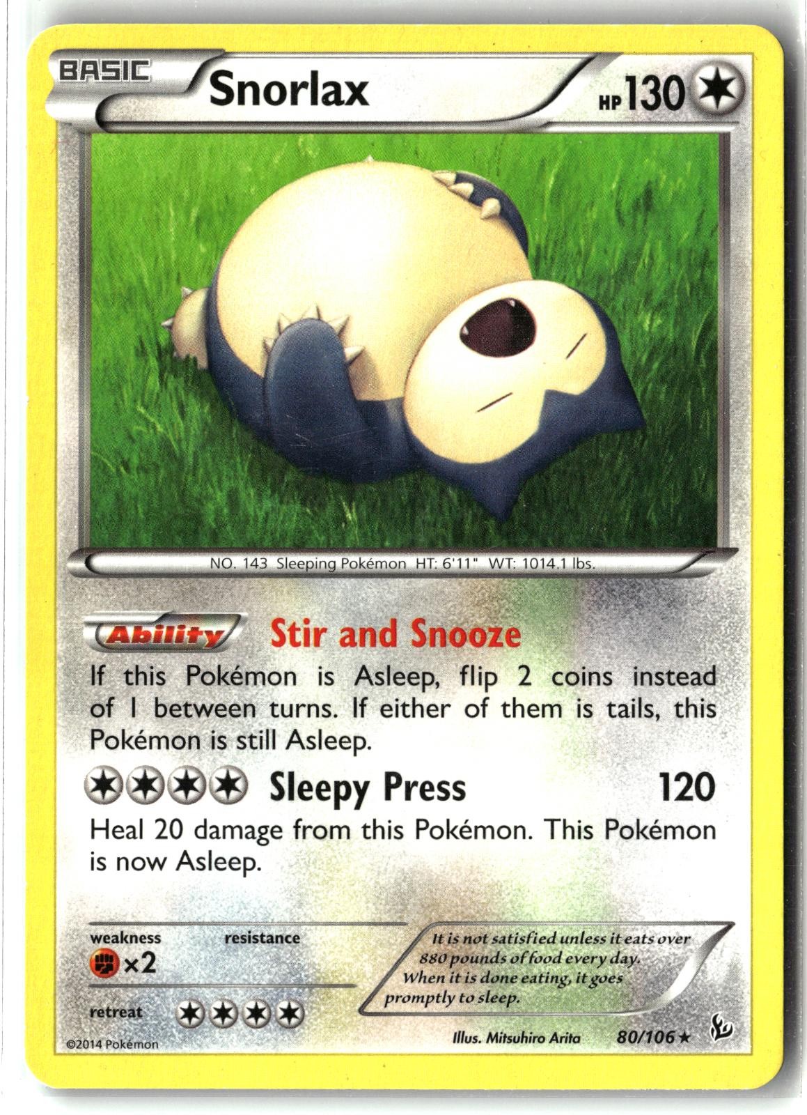 2014 Snorlax ⭐️ 80/106 Rare Flashfire Pokemon LP