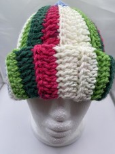 Handmade Crochet Beanie Hat Multicolor Acrylic Yarn, Unisex Adult Hat